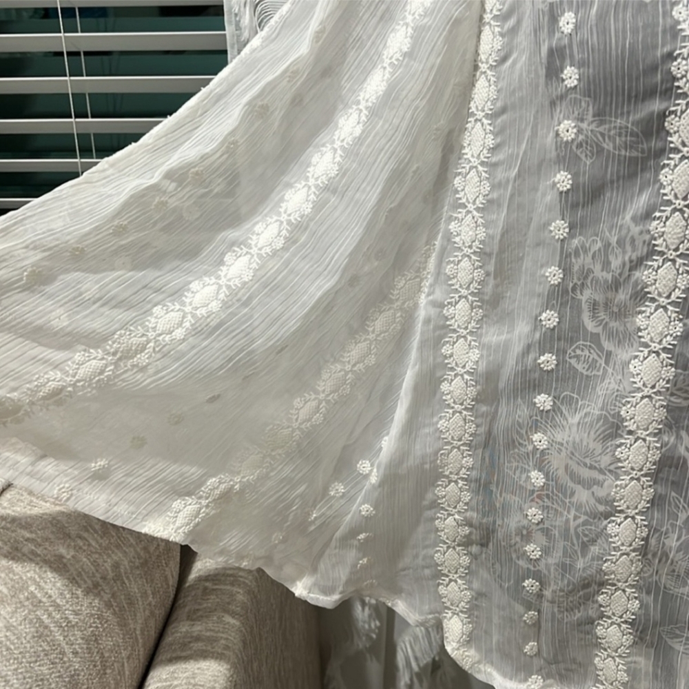 Bohemian Flowy Sheer Lace Embroidered  Lined Top Butterfly Sleeves White New - Picture 5 of 5